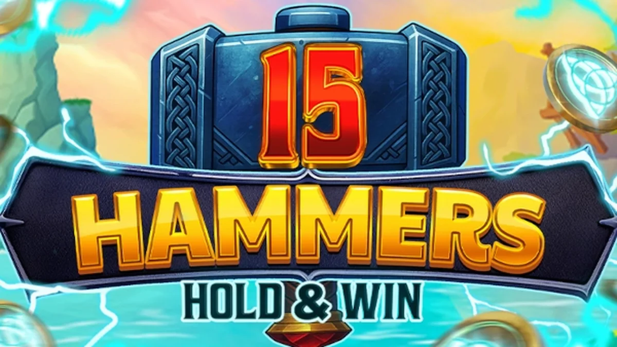 Isang visual na representasyon ng 15 Hammers: Hold & Win slot na nagpapakita ng mga reel at tema.