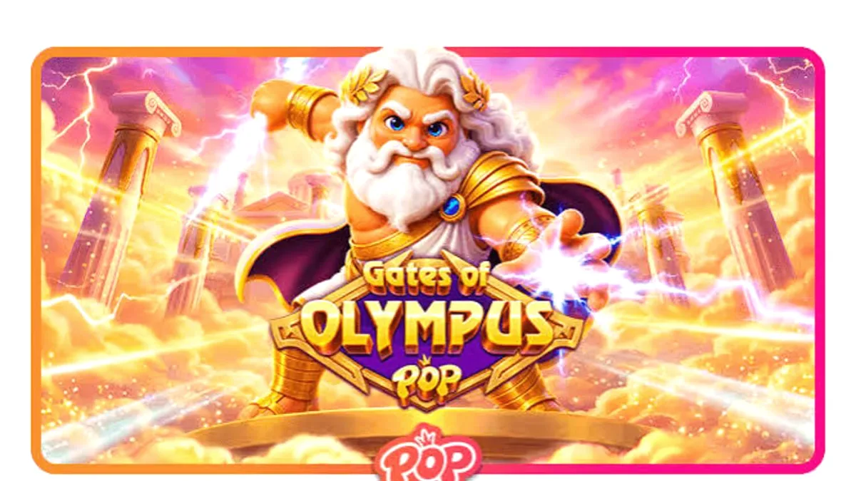 Ang mahiwagang 3x5 grid ng Gates of Olympus POP na may gintong tema at kidlat.