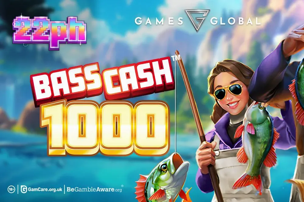 Isang makulay na digital illustration ng isang fishing-themed slot game na may mga isda at gamit sa pangingisda.